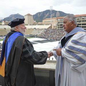 Steve Wozniak was the 2024 Commencement Address speaker at the University of Colorado Boulder.  (Photo by Casey A. Cass/University of Colorado)